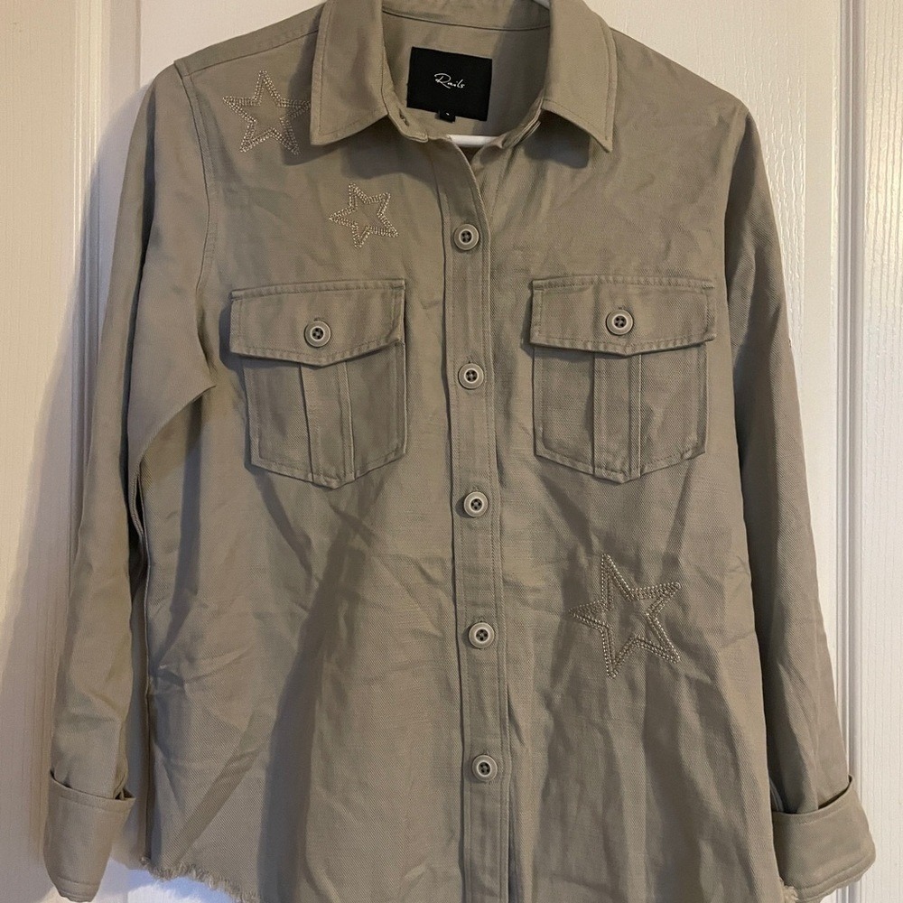 Rails Olive Embroidered Star Utility Shirt Jacket Small Western Casual Preppy - Picture 1 of 9
